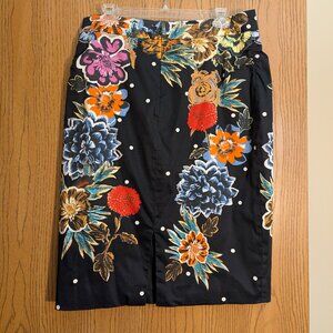 Anthropologie Barashchi Lined Flowered Polka Dot Cotton Pencil Skirt Size 10